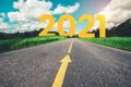 2021 New Year road trip travel and future vision concept . Royalty Free Stock Photo