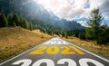 2021 New Year road trip travel and future vision concept . Royalty Free Stock Photo