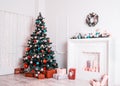 New year room with decorated Christmas tree Royalty Free Stock Photo