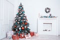 New year room with decorated Christmas tree Royalty Free Stock Photo