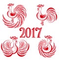 New year rooster set Royalty Free Stock Photo