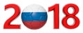 New year 2018 with Russia flag soccer football ball on white background. 3d illustration Royalty Free Stock Photo