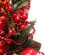 New Year`s background with a fir-tree branch, a garland and toys