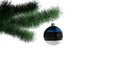 New Year`s ball with the flag of Estonia on a Christmas tree branch isolated on white background. Christmas and New Year concept Royalty Free Stock Photo