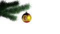 New Year`s ball with the flag of Spain on a Christmas tree branch isolated on white background. Christmas and New Year concept Royalty Free Stock Photo