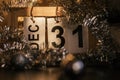 New Year's calendar and decorations. Holiday date December 31st. Royalty Free Stock Photo