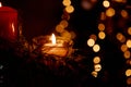 New Year`s candles in Christmas trees with beautiful sides in the background in the New Year and Christmas