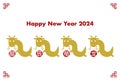 2024 New Year\'s card illustration. Year of the Dragon. Four dragons and four Chinese characters.