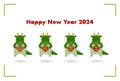 2024 New Year\'s card illustration. Year of the Dragon. Four dragons and four Chinese characters.