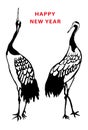 New year's card. Japanese cranes.