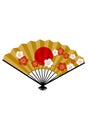 New Year`s card material: vector illustration of a fan with Hinomaru and plum patterns