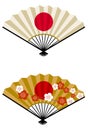 New Year`s card material: vector illustration of Hinomaru fan and fan with Hinomaru and plum pattern