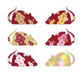 New Year`s card material, zodiac fashionable mouse set 6 colors