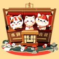 New Year\'s card of the year of the dog, a cute kawaii cat and a sakura generative AI