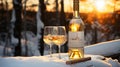 New Year\'s Cheers with Chilled White Wine in the Forest. Generative AI