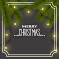 New Year`s Christmas background, top view. Christmas tree branches, illumination lights garland on the boards in the frame. Royalty Free Stock Photo