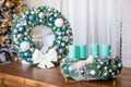 New Year`s or Christmas decor Christmas fair wreathes Royalty Free Stock Photo