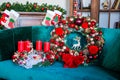 New Year`s or Christmas decor Christmas fair wreathes Royalty Free Stock Photo