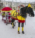 On New Year`s and Christmas holidays, you can ride in a festive carriage Royalty Free Stock Photo