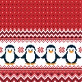 New Year`s Christmas pattern pixel with penguins vector illustration