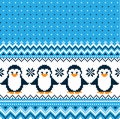 New Year`s Christmas pattern pixel with penguins vector illustration