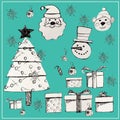 New Year`s and Christmas. Winter holidays. Christmas tree with toys. Santa Claus, Santa Claus, bear, snowman. Gifts in boxes. Beau Royalty Free Stock Photo