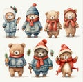 New Year\'s clipart seven bears, watercolor drawing