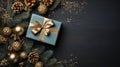 New Year\'s composition, Christmas, gift blue boxes with bows and pine branches