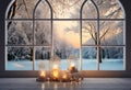 New Year\'s composition for decorating your home and table on birthdays. natural materials, burning candle