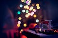 New Year\'s composition on a musical synthesizer. Toy bike and gnome figurine.