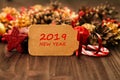 New Year`s Day decoration, balls, fir cones, branches and stars Royalty Free Stock Photo