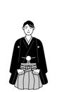 New Year\'s Day and weddings, man wearing Hakama with crest greetings in Seiza