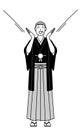 New Year\'s Day and weddings, Senior man wearing Hakama with crest calling out with his hand over his mouth