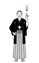 New Year\'s Day and weddings, Senior man wearing Hakama with crest coming up with an idea