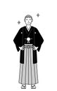 New Year\'s Day and weddings, Senior man wearing Hakama with crest with his hands on his hips