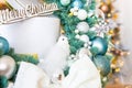 New Year`s or Christmas decor Christmas fair wreathes Royalty Free Stock Photo