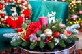 New Year`s or Christmas decor Christmas fair wreathes Royalty Free Stock Photo