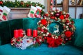 New Year`s or Christmas decor Christmas fair wreathes Royalty Free Stock Photo