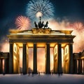 New Year's Eve at the Brandenburg Gate. New Year's fireworks in the sky over Berlin Royalty Free Stock Photo