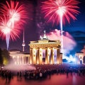 New Year's Eve at the Brandenburg Gate. New Year's fireworks in the sky over Berlin Royalty Free Stock Photo