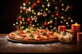 New Year\'s Eve and Christmas pizza concept background. Celebrating pizza in the form of a Christmas tree Royalty Free Stock Photo