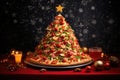 New Year\'s Eve and Christmas pizza concept background. Celebrating pizza in the form of a Christmas tree Royalty Free Stock Photo