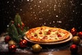 New Year\'s Eve and Christmas pizza concept background. Celebrating pizza in the form of a Christmas tree Royalty Free Stock Photo