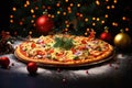 New Year\'s Eve and Christmas pizza concept background. Celebrating pizza in the form of a Christmas tree Royalty Free Stock Photo