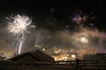 New Year`s Eve Firework in Lech am Arlberg, Panoramic View of Austrian Alps Mountain Royalty Free Stock Photo