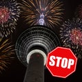 New Year`s Eve fireworks at the Berliner Fernsehturm Berlin TV Tower, due to the Covid-19 pandemic, there is a fireworks ban