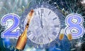 New Year`s Eve 2018 fireworks and champagne explosion Royalty Free Stock Photo