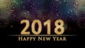 2018 New Year`s eve illustration, card with colorful fireworks golden glitter Happy New Year text Royalty Free Stock Photo