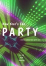 New year\'s eve party come celebrate with us text in white over green and purple lights