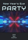 New year\'s eve party text in white and tunnel of red and blue lights on black background Royalty Free Stock Photo